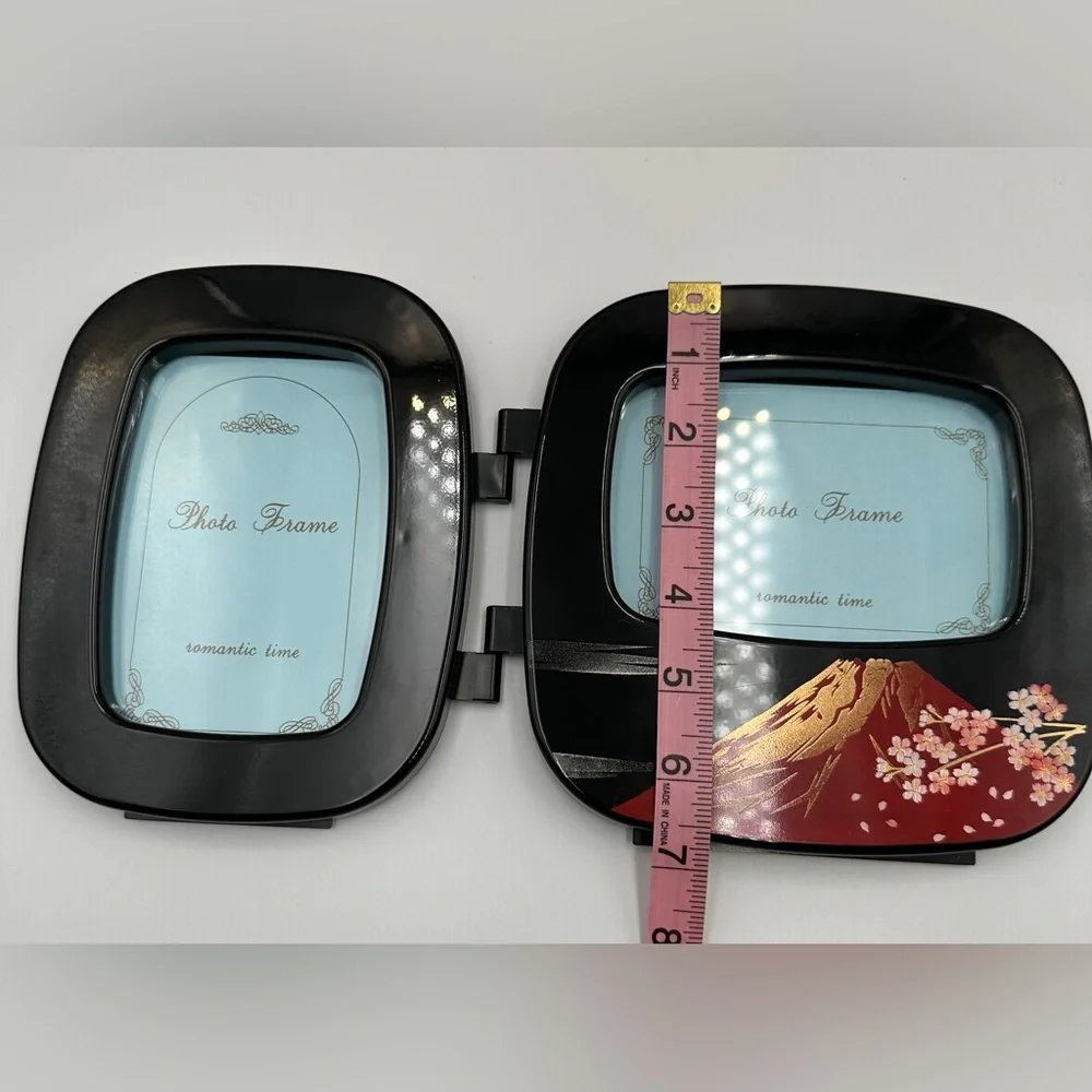 Oval Double-sided Black Japanese Photo Frame Feature Mount Fuji Cherry Blossoms